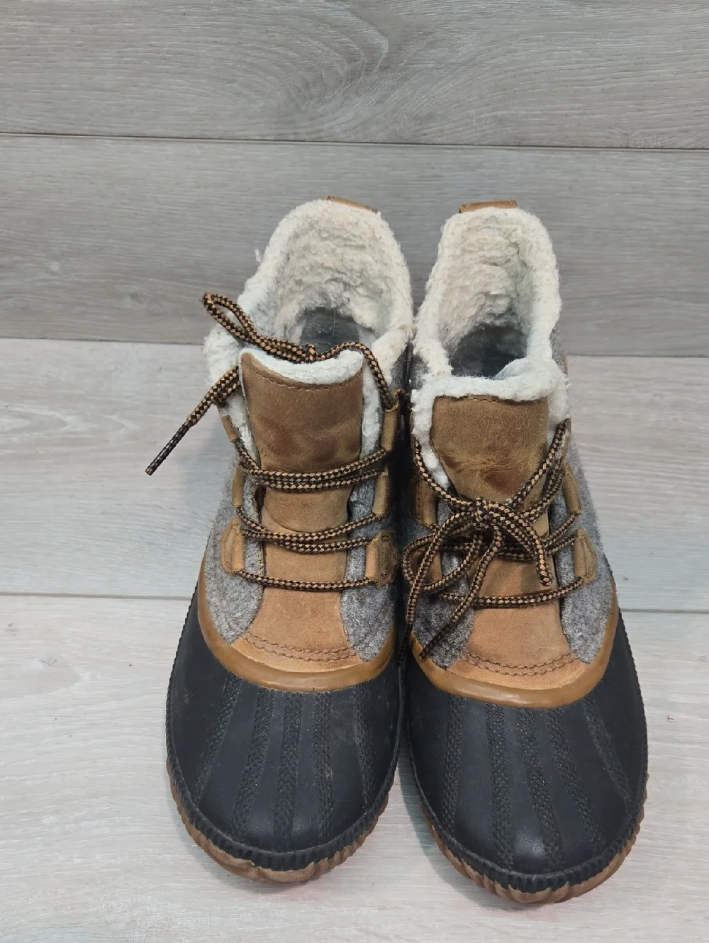 Sorel Women Out N About Winter Duck Rubber Watrrproof Leather Boots Shoes Sz 10